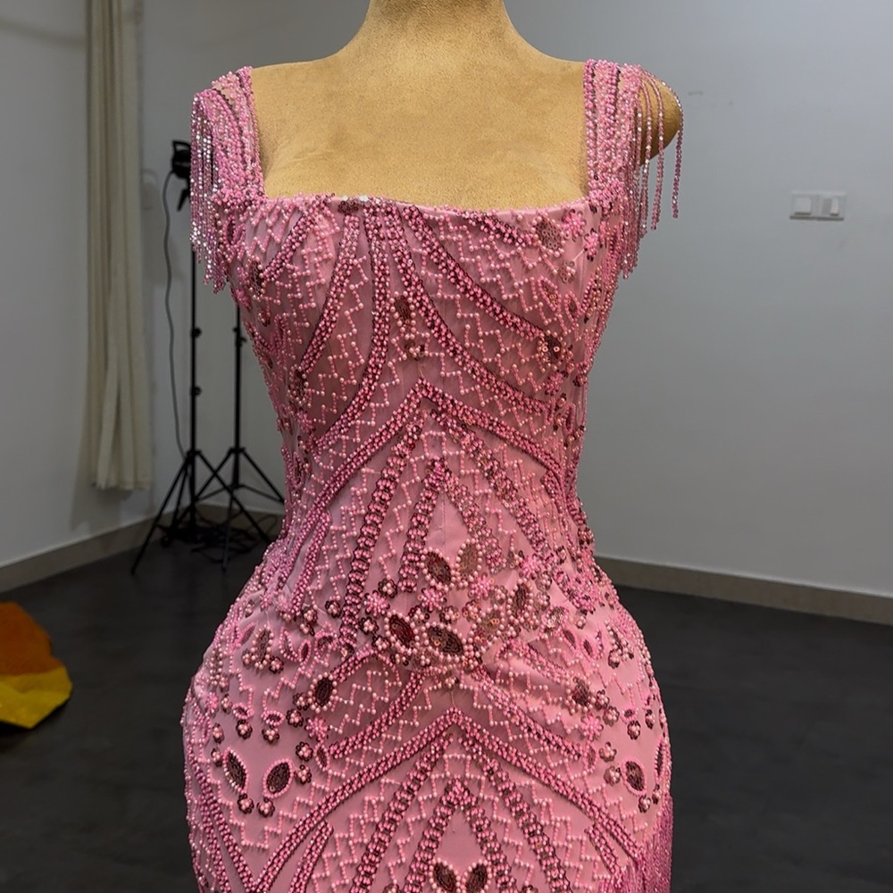 Elegant Pink Beaded Dress